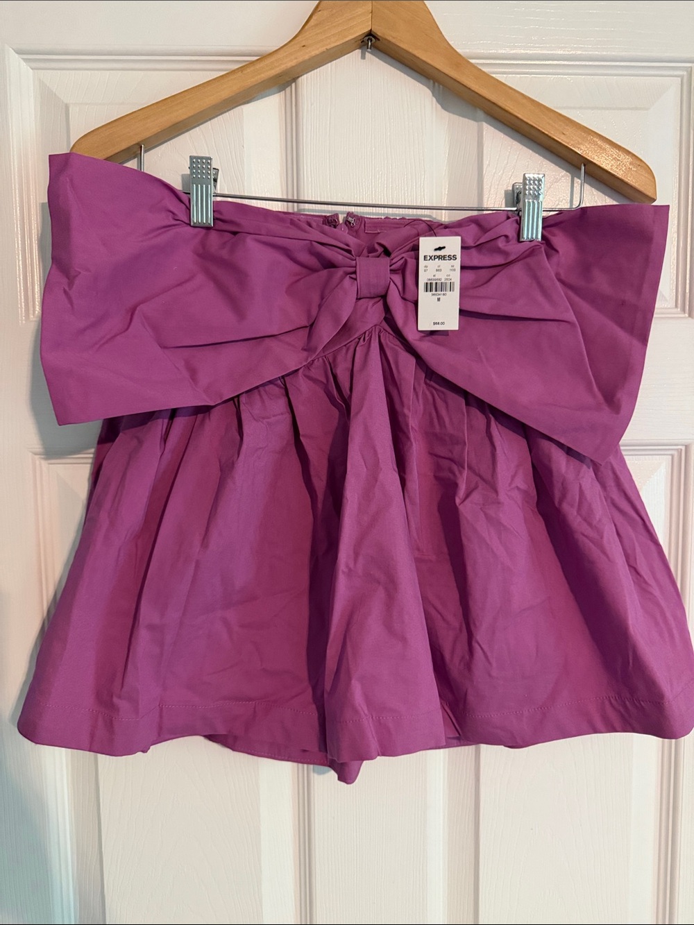 Express Strapless Bow-Front Purple strapless top
